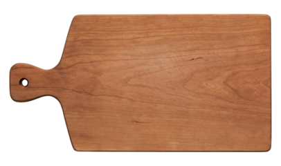 Old wooden cutting board. Handmade cherry wood cutting board with knife marks. wooden cutting board