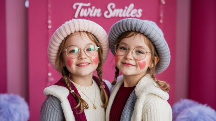 Smiling Children in Winter Attire with Snow and Holiday Ambience