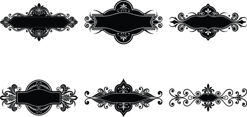Vector art of collection of six decorative black frames