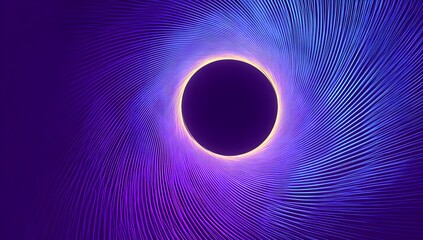 Abstract swirling purple and blue light portal or vortex with a dark oval void at its center isolated on transparent background