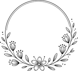 Floral Frame Line Art Vector Illustration