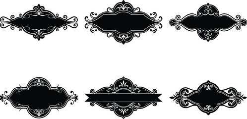 Vector art of collection of ornate black decorative frames