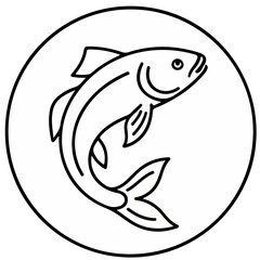 A Art fish vector illustration, side view, isolated on a white background, simple black and white sketch, icon, minimalism, no people, close-up, concept, nature, art	
