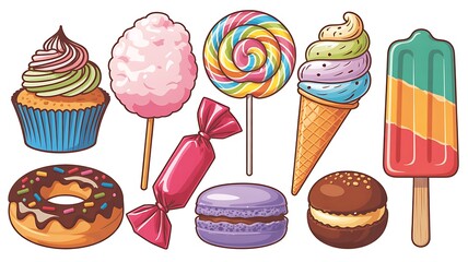 Vibrant Assortment of Colorful Sweets on White Background