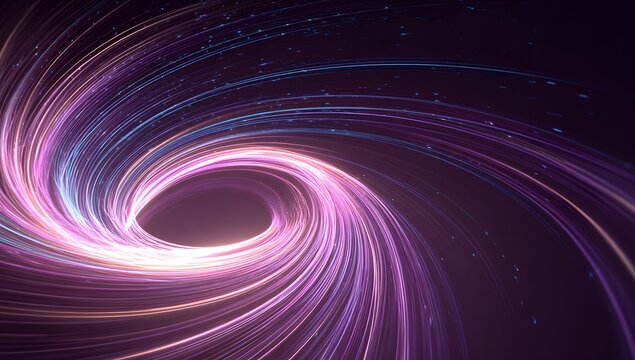 Abstract swirling vortex of luminous light trails and particles creating a cosmic phenomenon isolated on transparent background