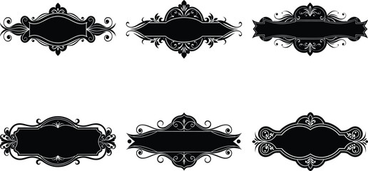 Vector art of collection of six ornate black frames for design