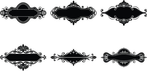 Vector art of set of six vintage ornate black frames design