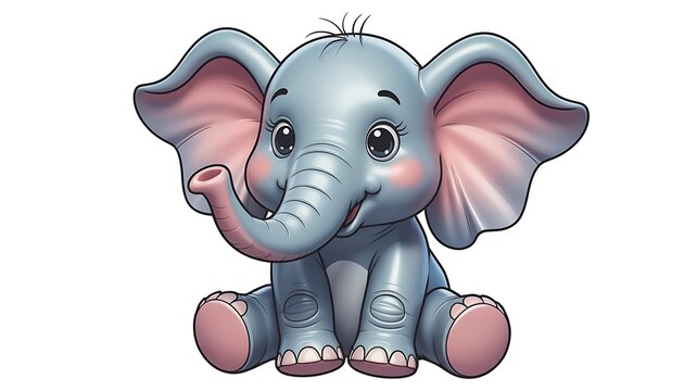 Playful Cartoon Baby Elephant with Big Eyes and Raised Trunk