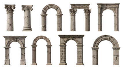 Ancient Classical Architectural Columns and Arches Collection in Stone Style