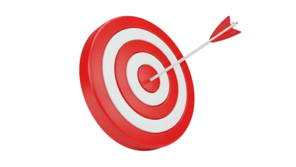 Red and White Target with Arrow Hitting Center on Transparent Background
