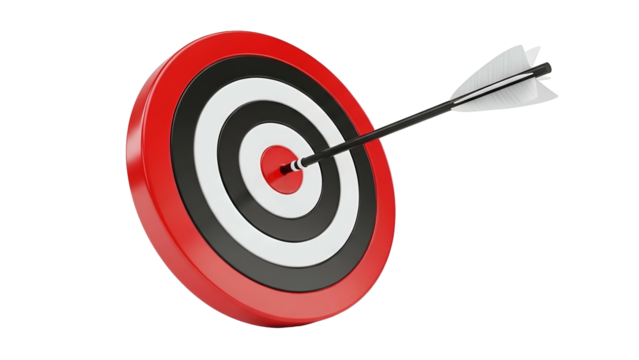 Target with Arrow in Bullseye on Transparent Background