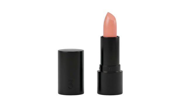 Beige Lipstick in Black Tube on Transparent Background