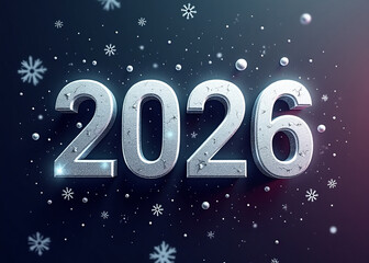 The numbers 2026 are rendered in a clean, thin-lined font. The background features subtle snowflakes falling like pixels.