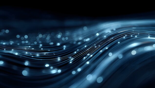 Abstract flowing waves of digital light particles and glowing futuristic energy streams creating a mesmerizing technological network pattern isolated on transparent background