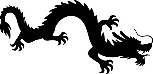 Dragon Silhouette Vector Illustration , Animal Mythology Silhouette Vector