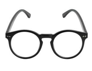 Black plastic round nerd glasses isolated on transparent or white backgrounds