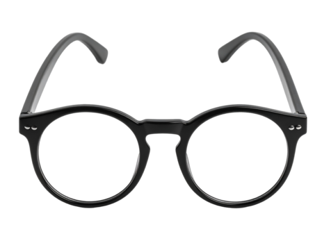 Black plastic round nerd glasses isolated on transparent or white backgrounds