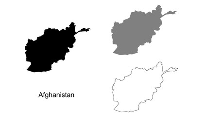 Afghanistan map set. Afghanistan map vector. Afghanistan map on silhouette, gray, and outline