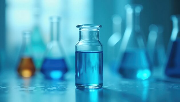 Macro photo of scientific vial containing blue solution, Generate Ai