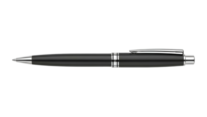 Black Ballpoint Pen with Silver Clip on Glossy Black Surface