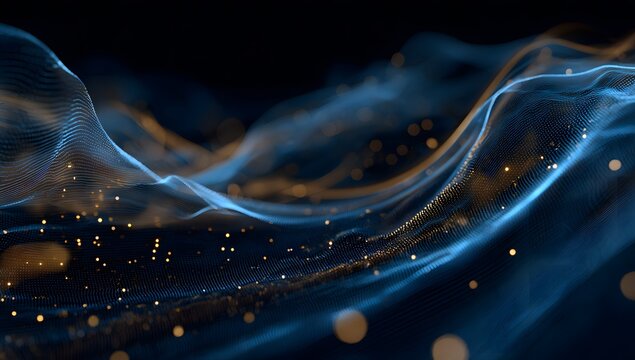 Abstract flowing luminous digital energy waves with glowing particles and light streaks in a dark futuristic environment isolated on transparent background