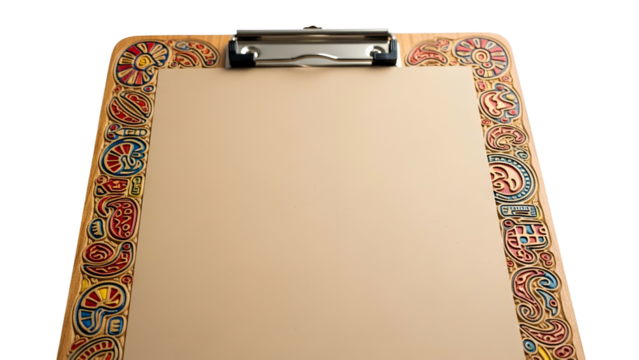 Decorative Clipboard with Colorful Patterned Border on Transparent Background