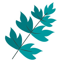 Teal Blue Leafy Branch with Dark Stem on Transparent Background Ideal for Nature and Botanical Designs