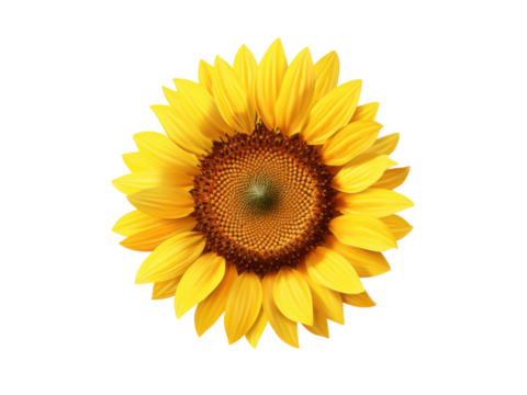 Vibrant yellow sunflower bloom with brown center petals nature, Isolated On Transparent Background