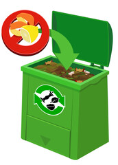 Compost bin where a Citrus Peels or Lemon are prohibited from being added to the compost (cut out)
