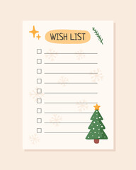 Christmas wish list template with Christmas tree. Vector illustration