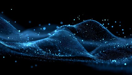 Abstract glowing blue wave form with shimmering particles and light effects isolated on transparent background