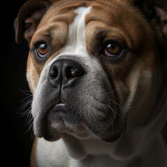 Detailed close-up of a Bulldog dog with expressive eyes  
