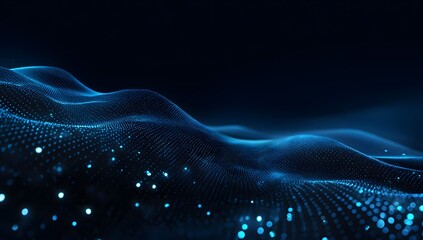 Abstract glowing blue digital network waves with interconnected nodes and particles representing data flow and connectivity isolated on transparent background