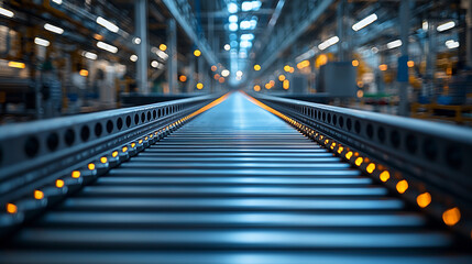 Efficient conveyor belt system with archways in motion Generative AI