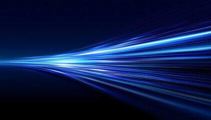 Abstract flowing streaks of bright blue light trails representing speed and data transmission across a dark digital expanse isolated on transparent background