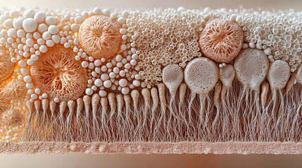 Cross-section showing hair follicles and dermal structures Generative AI