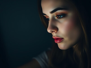 Fototapeta premium Portrait of a Young Woman with a Thoughtful Gaze in Soft Light