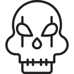 Stylized Black Outline Skull Icon on Transparent Background Minimalist Halloween Horror Design