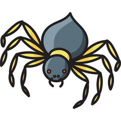 Stylized Cartoon Spider With Yellow Legs And Orange Eyes On A Transparent Background Detailed Vector Illustration