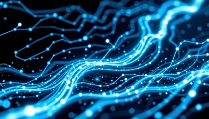 dynamic motion paths of data in cool ocean like blue light.