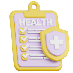 3D Icon of Health Insurance Document with Shield and Checkmarks on a Transparent Background Representing Medical Coverage and Protection