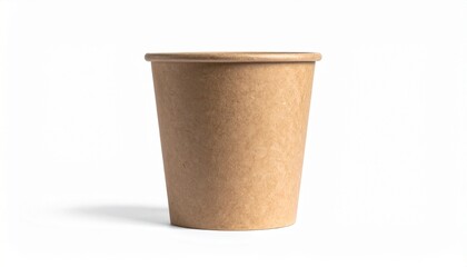 A single empty brown kraft paper cup for hot beverages, highlighting an eco-conscious takeaway option isolated on a white background