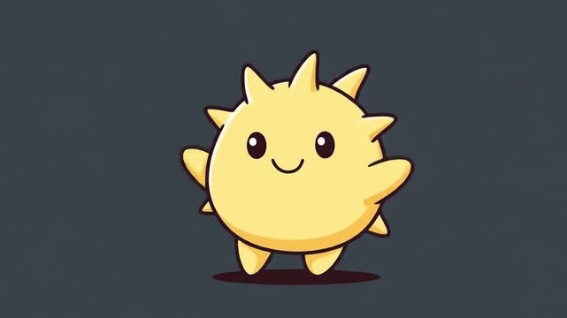 Animated yellow character with spikes smiling on a dark background