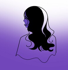 Woman with long hair illustrtion on white background, girl,art lines drawing beauty 