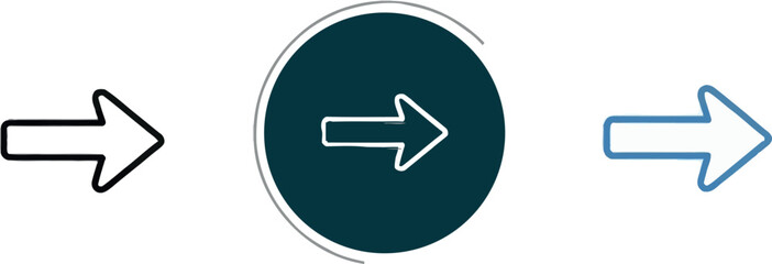  Three different arrow icons, one in a circle
