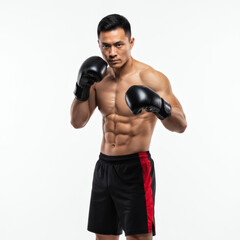  Focused Asian Boxer with Defined Abs Ready for Sparring 