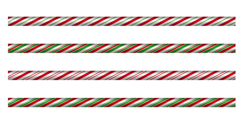 Candy cane striped peppermint borders in festive colors. Winter decoration.
