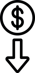  Dollar coin with downward arrow icon