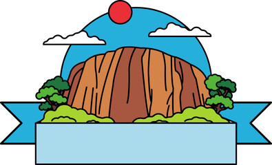 logotype of A mountain with a red sun in the sky