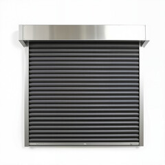 Modern black roller shutter on a white wall background  
